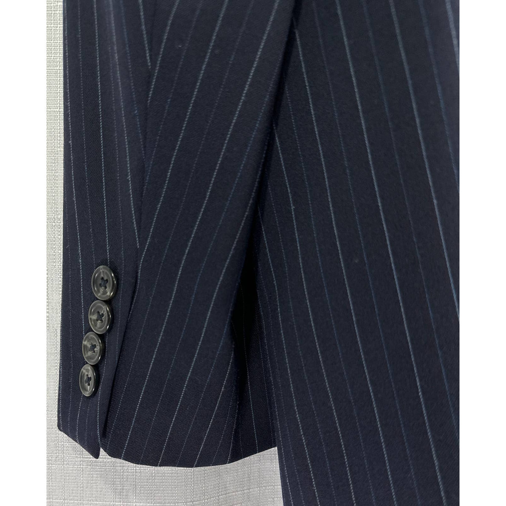 CHAPS Men's 100% 2 Button Wool Navy Blue Pin Stripe Sport Coat Suit Jacket 46R - Picture 4 of 5